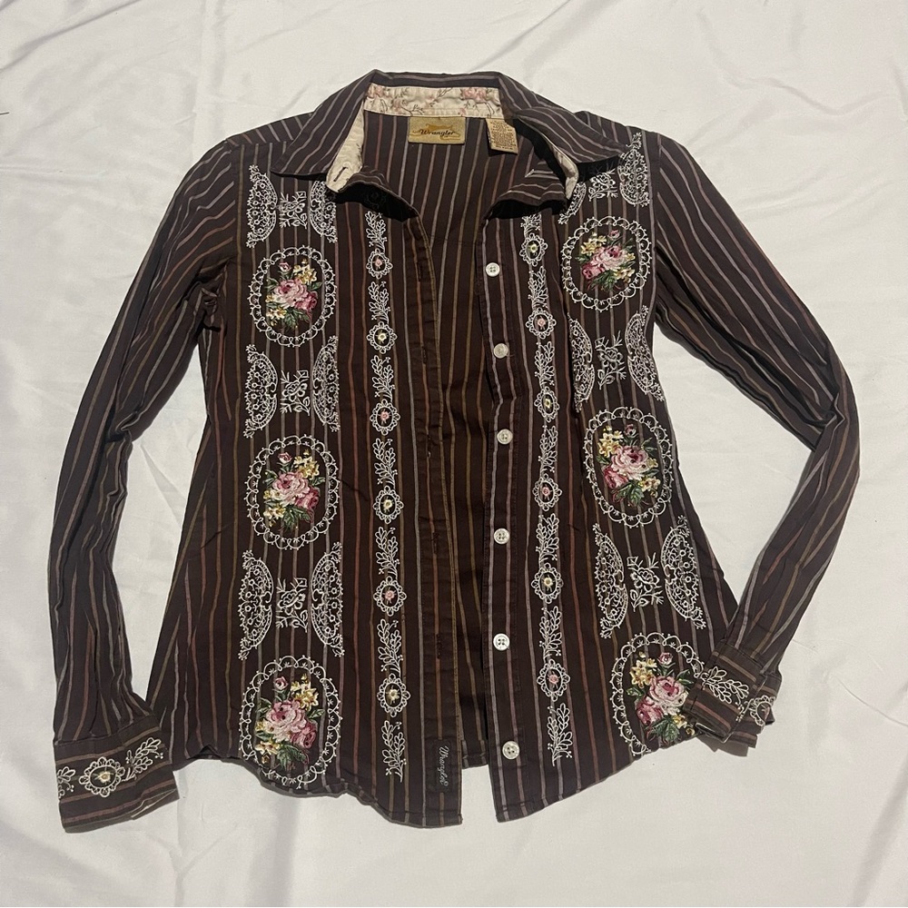 Wrangler Brown Ivory 70’s Blazer with Embroidered Details - Size XS